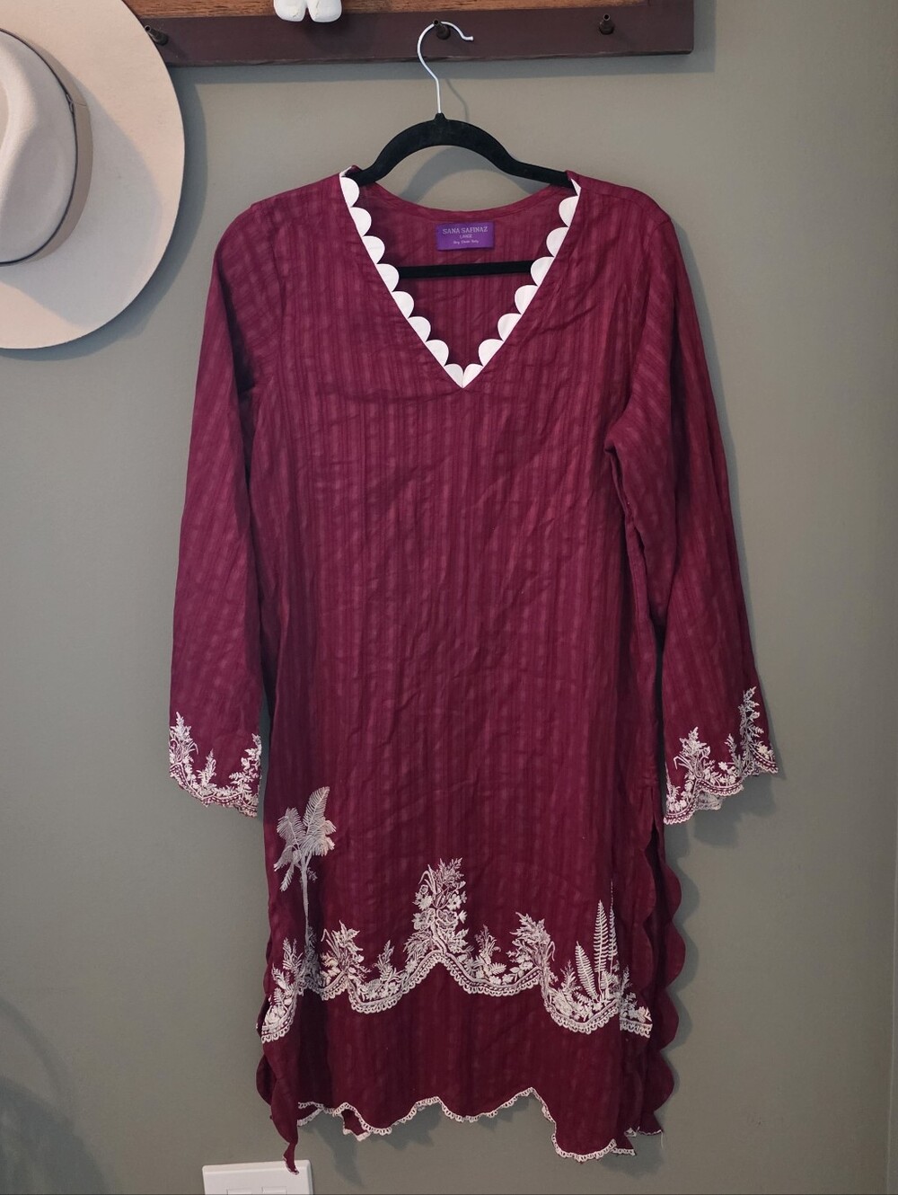 Sana Safinaz Maroon Embroidered Cotton Kurti Tunic